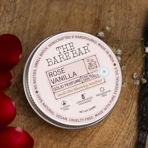 Image of The Bare Bar Rose Vanilla Solid Perfume - 50gm | Floral Fragrance| Odor & Sweat Control | Natural formula and Chemical free| Good for all skin types | Travel Mini Size Solid Perfume for Men & Women