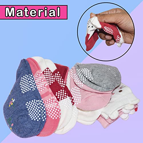 Image of Koochie-Koo Cotton Baby Socks For Girls, Kids Socks For Baby Girls, Anti Skid Socks For Girls, Anti Slip Socks For Babies, Multicolor, 12-18 Months (Pack Of 6, Ankle Length)