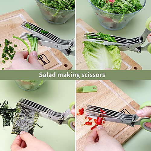 Image of Herb Scissors Set,Multipurpose 5 Blade Kitchen Herb Cutter with Safety Cover and Cleaning Comb for Cutting Shredded Lettuce, Cilantro Fresh, Green Onion Fresh and etc.