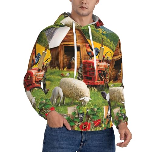 JEJEA Sudadera con capucha para hombre con estampado de animales de granja, sudadera con capucha con cordón, sudadera de manga larga, para uso diario, Negro, XXL
