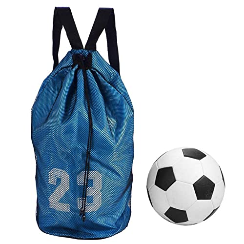 Fußball Mesh Rucksack, Balltasche Mesh Rucksack Oxford Tuch wasserdicht Basketball/Fußball Sport Training Rucksack, verstellbare Schulter Kordelzug Tasche (Blau) Cover