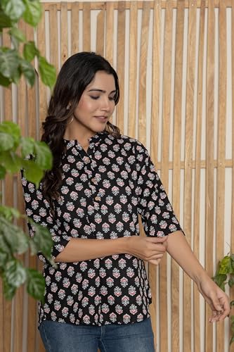 Image of Women's Cotton Printed Kurta Top | 3 /4 Sleeve Straight Kurti Casual Outings