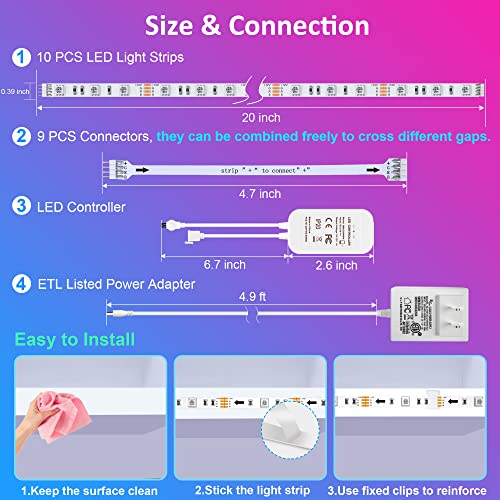 maylit 10 PCS Smart RGB Under Cabinet Lights Kit, Compatible with Alexa and Google Assistant, App and Remote Control, Music Sync Color Changing, Timer, Dimmable, for Cabinet, Counter, Shelf, Bookcase - Image 7