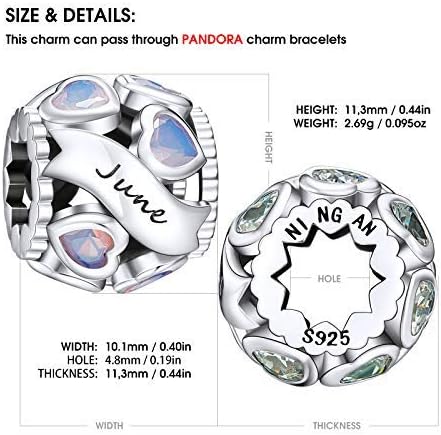 NINGAN Birthstone Charms 925 Sterling Silver Love Heart Openwork Bead for Charm Bracelets and Necklaces with 5A Cubic Zirconia, Birthday Mothers Day Jewelry Gifts Women - Image 2