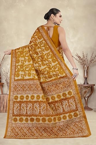 Image of TAMAIRA FASHION Mulmul Pure Cotton Saree For Woman Floral Batik Printed |Office Wear Daily Wear Sarees For Women Without Blouse Piece (Available in 16 Colours)