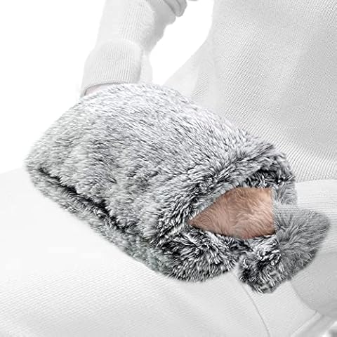 obqo 2L Hot Water Bottle with Cosy Fluffy Cover, Natural Rubber Hot Water Bag for Sleeping and Feet Warmer - Bed Warmer & Comfortable Feeling Gift for Women & Kids (Gray Hand-in Cover) Cover