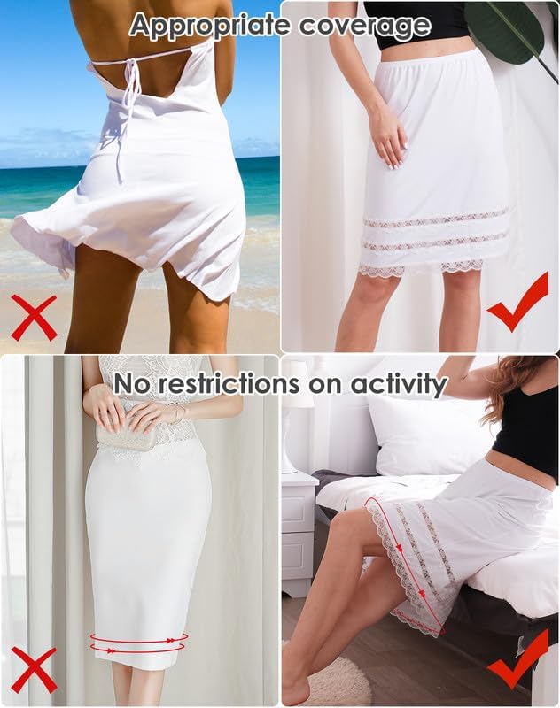 MANCYFIT Half Slips for Women Underskirt Dress Extender Lace Trim Knee Length Midi Skirt 19-26" Length - Image 4