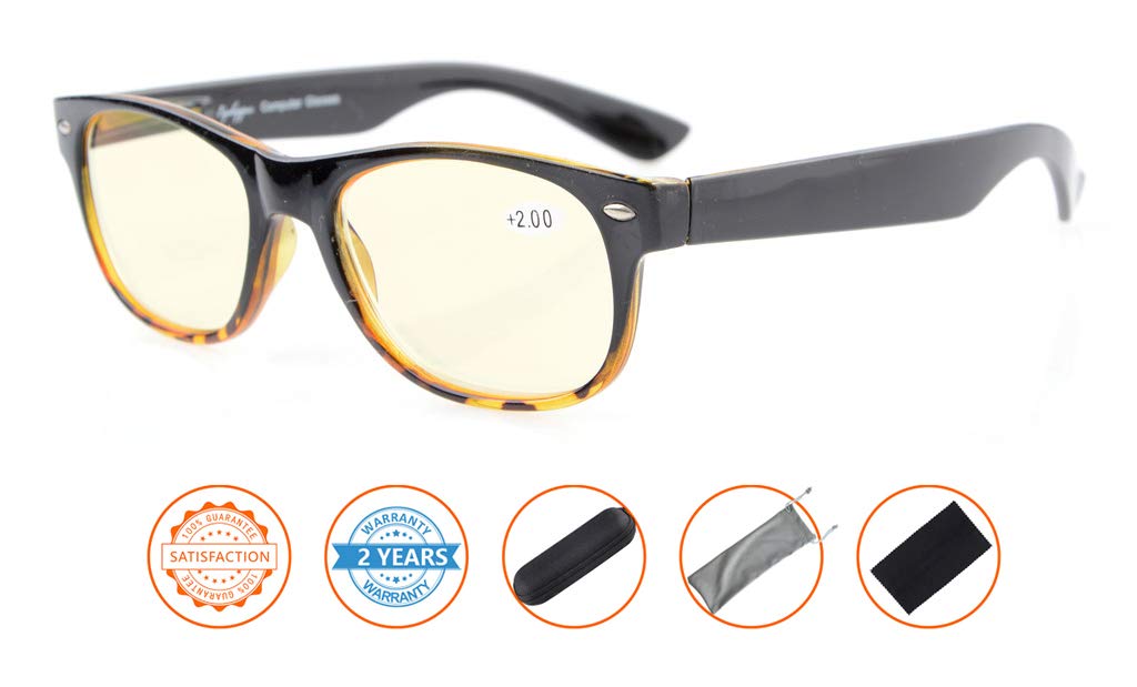 Blue Light Filter UV Protection Classic Eyeglasses Computer Reading Glasses(Black-Yellow) +2.75