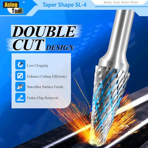 Image of SL-4 Tungsten Carbide Burr Rotary File Taper Shape with Radius End Double Cut with 1 /4 inch Shank for Die Grinder Drill Bit