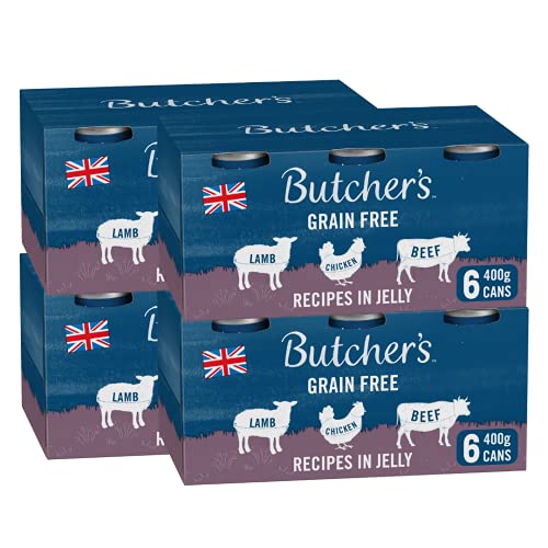 Butcher’s Wet Dog Food Tin Cans Grain Free Recipes in Jelly 9.6kg (4 x 6 x 400g)