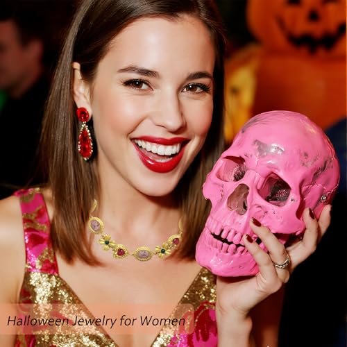 Chunky Y2K Jewelry Gold Necklace - Red Heart Charm, Colorful Vintage Collar Statement Halloween Costume En route Jewelry for Women, Christmas Gifts4