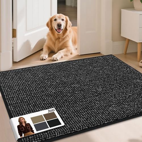 JSEI JSEI Dirt Trapper Door Mat 32" x 48", Non-Slip Washable Doormats, Black