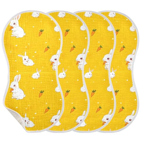 xigua Cute White Rabbits Baby Burp Cloths for Newborn Boys and Girls 2 Pack, Soft & Absorbent Cotton Baby Burp Cloth, Baby Washcloths, Newborn Towel, Burp Rags3