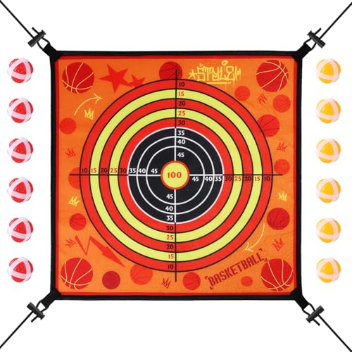 Accessorio per Gioco di Freccette con Trampolino, 60 cm Set di Giochi con Bersaglio per Bambini con 12 Palline Appiccicose Giocattoli da Lancio Trampolino per Trampolini da 8/10/12/14 Piedi