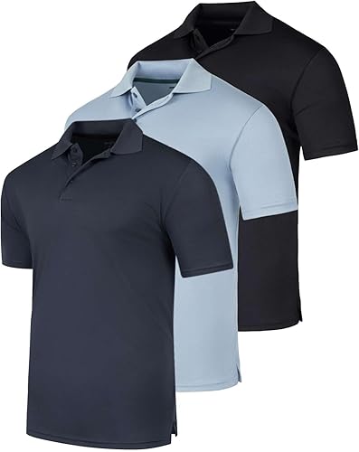 Real Essentials 3 Pack Polo de manga corta de secado rápido para hombre, rendimiento deportivo (disponible en tallas grandes y largas)