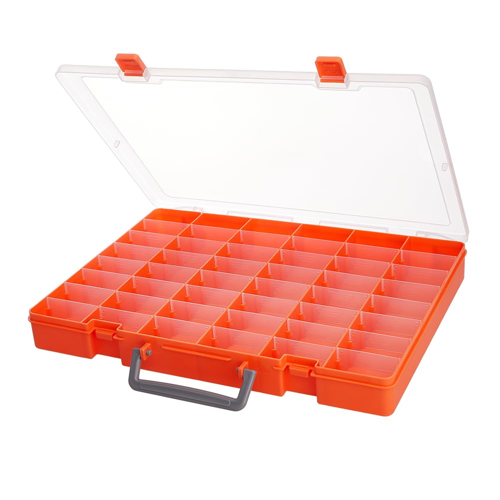 Große Aufbewahrungsbox aus Kunststoff mit 48 Fächern, verstellbare Trennwand, orangefarbene Tragetasche für Kosmetik, Bastelbedarf und Zuhause