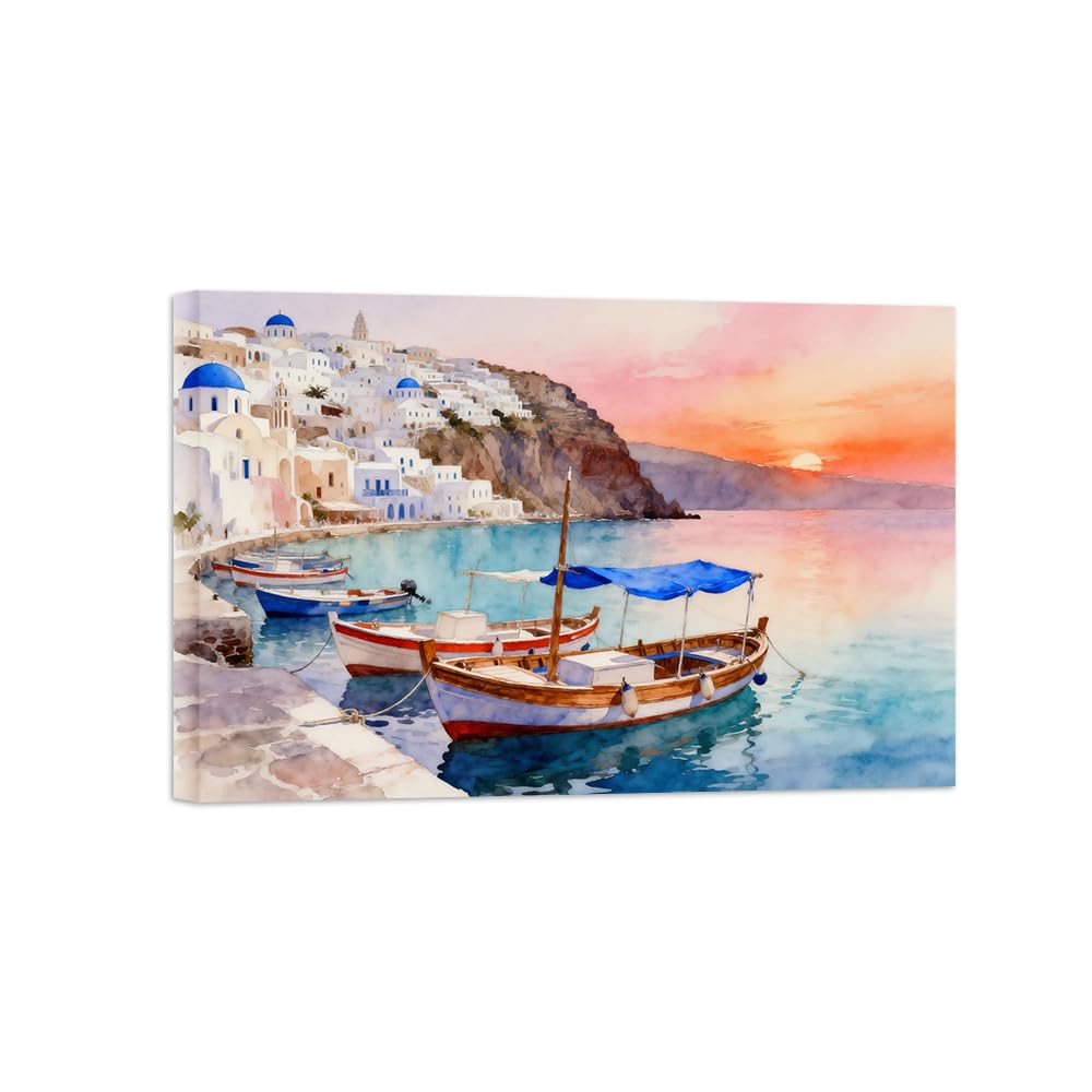 OZPWBVY Buildings Boat Landscape Canvas Prints Ready to Hang 70x105cm Wrapped Canvas