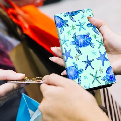 Wallets for Women Ultra Slim Thin Leather Women Wallet Wallet for Men Women, with RFID Blocking Credit Card Holder Ladies Clutch Purse Billfold Thin Wallet,Turtle and Starfish 7