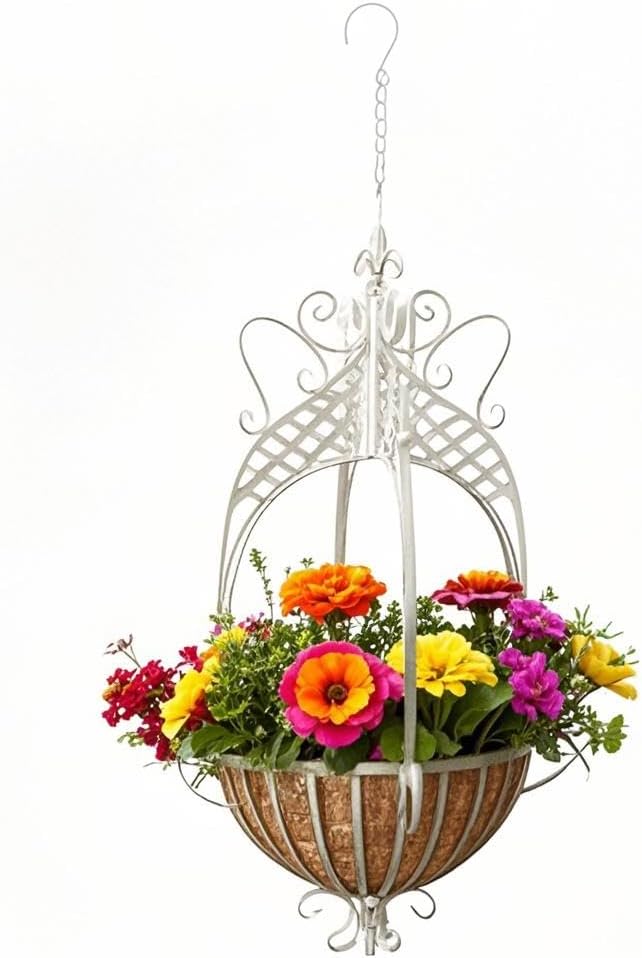 2 Pack Large Hanging Planter for Outdoor Indoor Plants, 12.6-Inch Rustic Metal Hanging Basket for Farmhouse, Patio,Porch,Deck, or Garden - Green