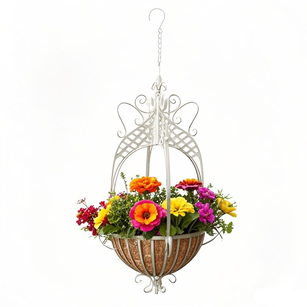 Panier suspendu blanc de ferme pour sublimer votre porche et vos plantes de patio
