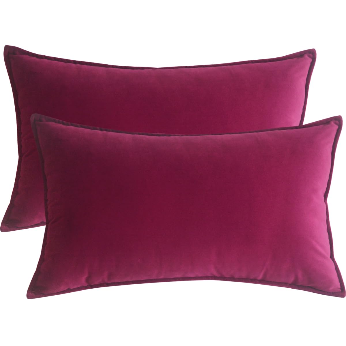 Lutanky Velvet Cushion Covers 40 x 60cm Wine Red Rectangle Piped Throw Pillow cases (Pack of 2) Decorative Long Pillow Covers for Sofa Couch with Invisible Zipper