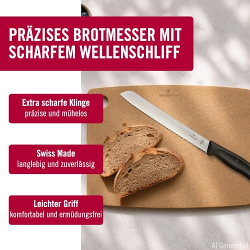 Victorinox Swiss Classic, Profi Brotmesser, Extra Scharfe Klinge, Wellenschliff, 21 cm, Robuster Kunststoffgriff, Rostfreier Stahl, schwarz – Ansicht 5