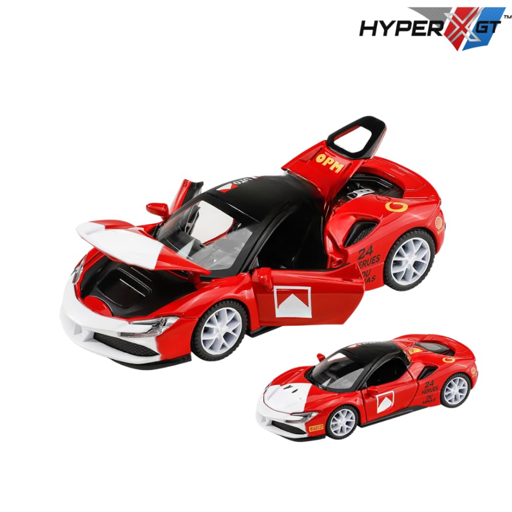 HYPERXGT1:32 Diecast Model Car, Red and White Ferrari Style Racing