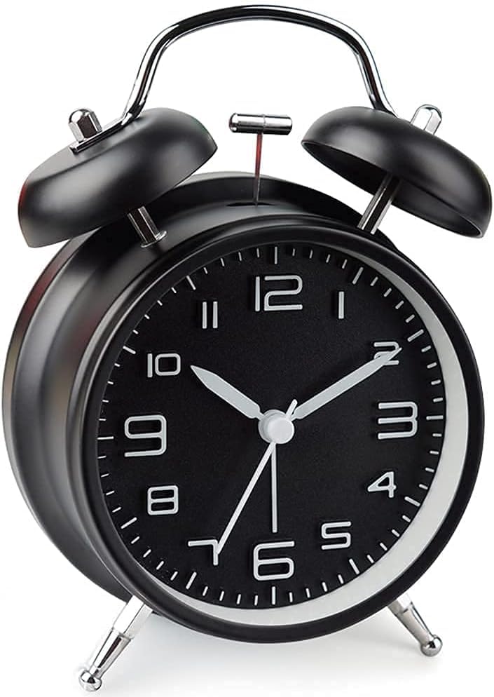 Analog Alarm Clock,4 inches Twin Bell Alarm Clock with Night Light,Battery Operated, Loud Alarm Clock for Heavy Sleepers