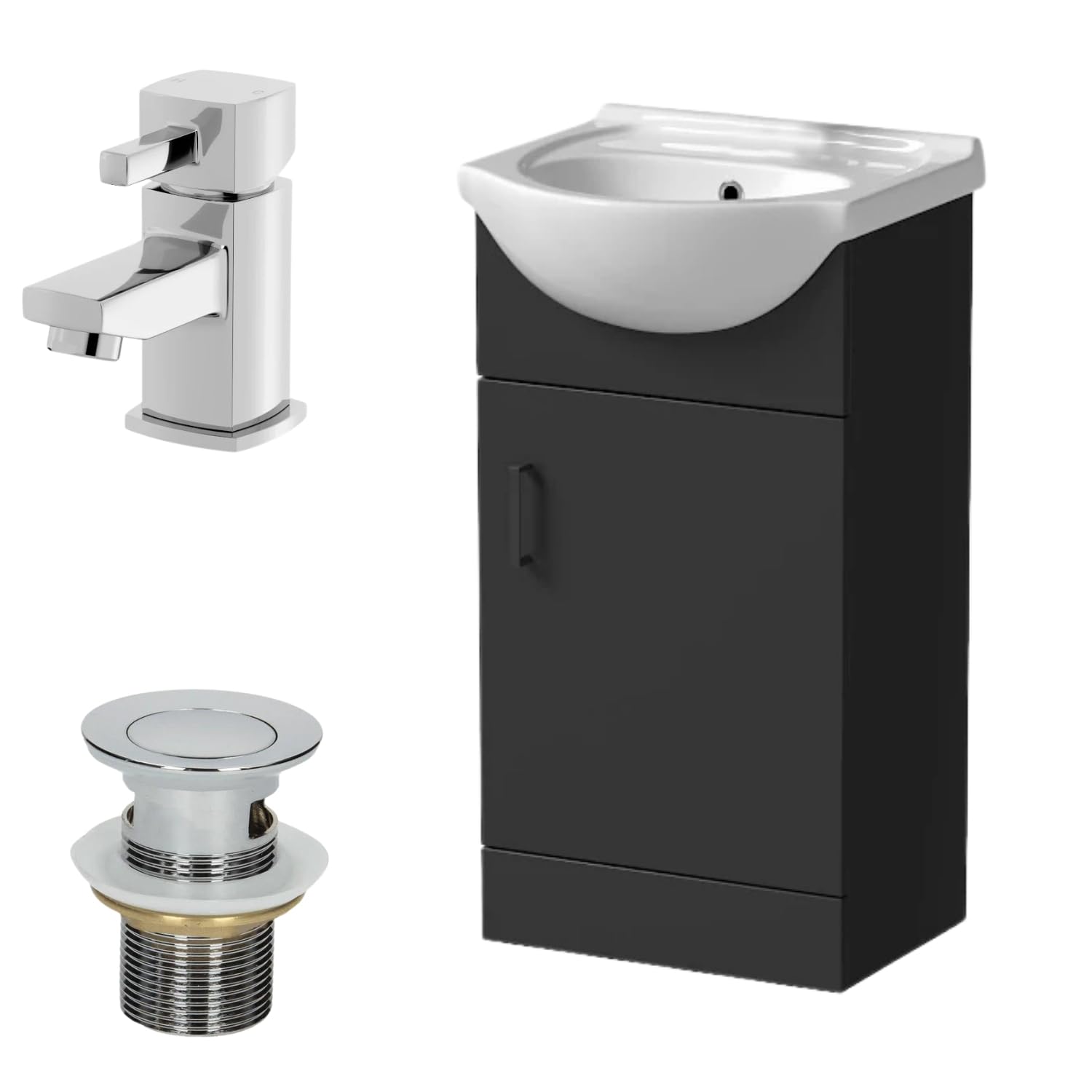 Affine® 450mm Bathroom Vanity Unit Ceramic Sink Floorstanding Storage Cabinet Cupboard & Misa Basin Tap & Waste Set, Matt Black — image 1