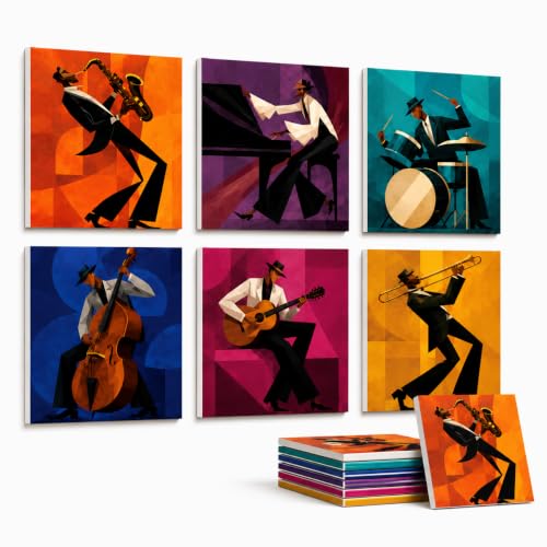 Image of Timber Acoustics Acoustic Art Wall Panels for Music Studio, PET Felt Sound Absorbing & Noise Absorber Panels for Wall, Acoustic Panels for Music Studio, 48 inchx32 inch (Jazz Musical, Set of 6)