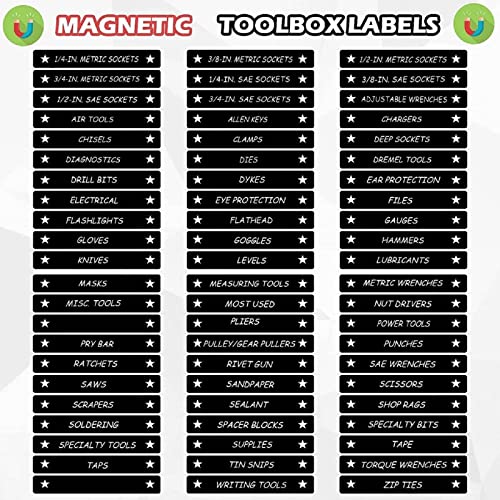 Image of Tenare Magnetic Tool Box Labels, 66 Pcs Toolbox Drawer Labels for Steel Chests, 4.5 x 0.75 Inch Organizer Magnets for Cabinets and Garage Storage(Black)
