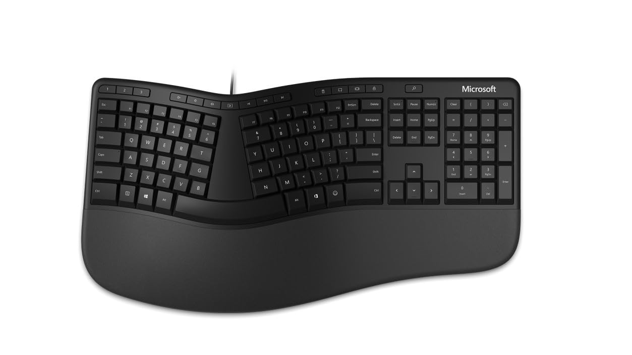 Microsoft Ergonomic Keyboard - Teclado USB con Cable para PC y portátiles - Ergonómico con reposamuñecas Integrado - Teclado francés AZERTY - Negro (LXM-00005)