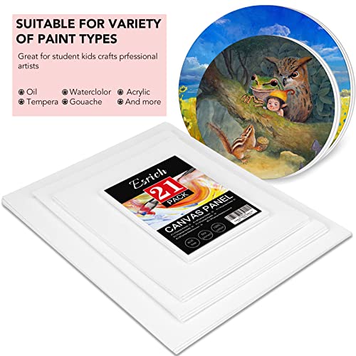 Esrich Canvases For Painting Blank Cotton Canvas Boards 21Pack With 7 Size 4*4", 5*7", 8*10", 9*12", 11*14"，Round Canvas With 8*8", 10*10", 3 Of Each, Painting Canvas For Oil & Acrylic Paint #TOP2