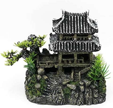 PakyKai Aquarium Decorations Classical Castle Resin Fish Tank Ornaments Accessories,Small Building Cave Hideouts House Decor with Aquarium Plastic Plants