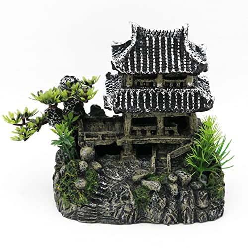 Pakykai Aquarium Decorations Classical Castle Resin Fish Tank Ornaments Accessories,Small Building Cave Hideouts House Decor With Aquarium Plastic Plants #TOP3