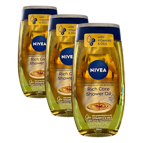NIVEA Huile de Douche nourrissante (1 x 200 ml), Gel douche soin nourrissant Vitamine E et huiles naturelles, Gel lavant corps, sensation de peau nourrie &...