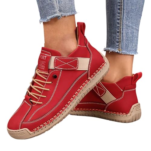 Sfwqoifou Damen Laufschuhe 39 2026 Montela Schuhe Damen Orthopädische Sneakers Komfortable Schmerzfreie Lederschuhe Atmungsaktive Wasserdicht Laufschuhe Barfuss Freizeitschuhe Sportschuhe Rot 39