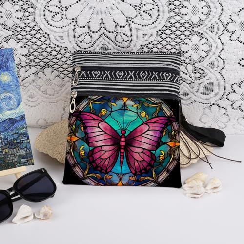 Stained-Glass Style Butterfly Crossbody Bag Women Adjustable Shoulder Strap Messenger Bag Men Travel Purse Birthday Gift Mother's Day Present​​ Christmas for Friend Nature Lover Adults3