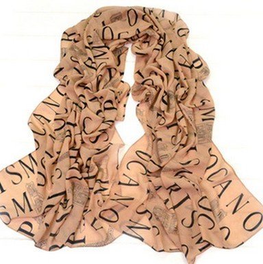 JOVANAS FASHION Letter Printed Elegant Scarves Chiffon Long Scarf Shawl (Beige)