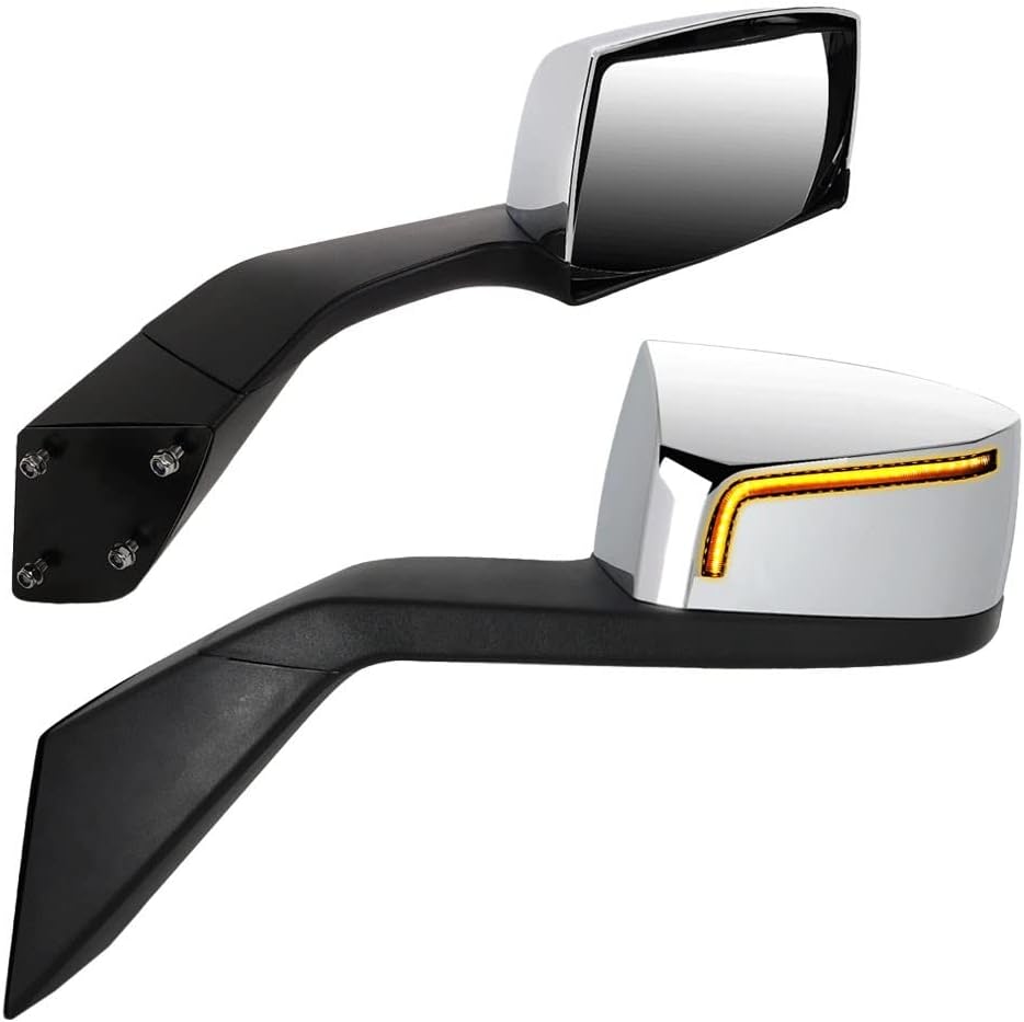 BFC Compatible/Replacement for 04-18 VN Series [12V Sequential L-Pattern LED Turn Signal] Manual Side View Mirror Assembly (Chrome)
