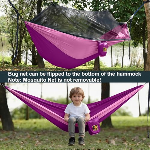 Image of Hammock for Kids, Camping Hammock with Mosquito Net, Lightweight Nylon Portable Hammock with 10ft Tree Straps,Children Hammocks for Travel Hiking Backpacking Beach Patio