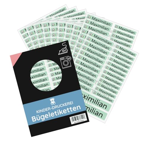 200 Stück (Grün) personalisierte Bügeletiketten/Namensaufkleber für Kleidung/Wäscheetiketten 3 Größen im Set-Bögen/bis 90 Grad/zum Aufbügeln für Kindergarten Kita Schule