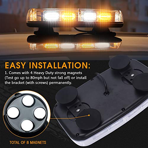 LED Strobe Light, 12V-24V 36 LED High Intensity Emergency Flashing Hazard Warning Mini Lighting Bar/Beacon/with Magnetic Base and 16 ft Straight Cord for Car Trailer Roof Safety (Amber/White) - Thumbnail 2