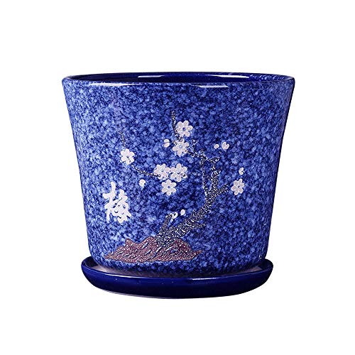 Pot avec plateau en céramique bleue de 15,5 cm YRYRYW pour fleurs et cactus de balcon