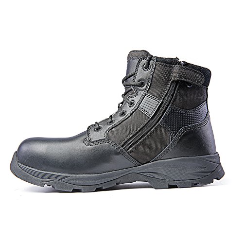 Men’s Tactical Waterproof Composite Toe Boots Max Pro Mid 6” with Zipper - Oil & Slip Resistant Black Leather Boots3