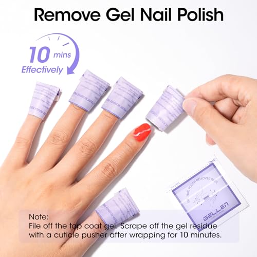 Image of GELLEN Nail Polish Remover Pads, Non-Acetone, 100 PCS Individually Wrapped | 3-5s Removal for Regular Nail Polishes, 10 mins for Gel Nail Polish, Rich in Lavender Oil, No Drying Out for Home Salon