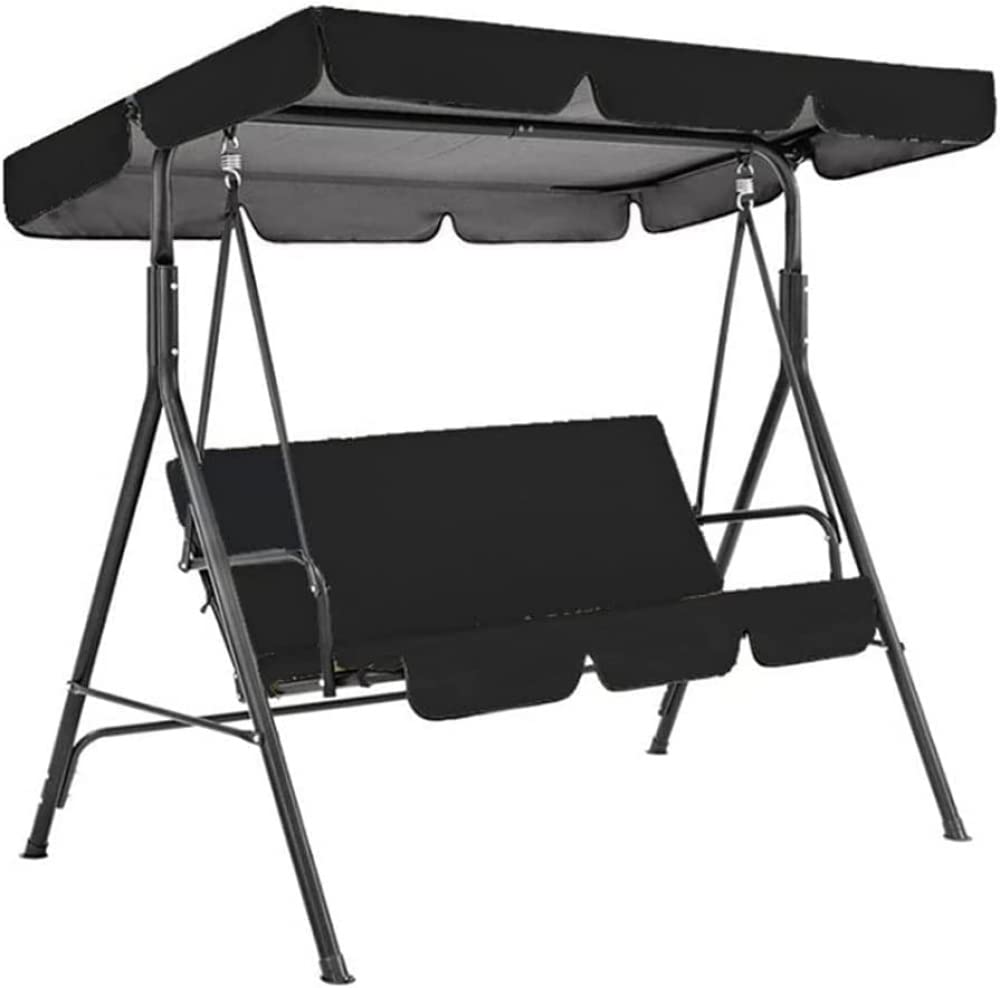 FnnEmg Balancin Jardin Exterior,Columpio De Jardín De 3 Plazas Silla Balancín con Parasol Techo Ajustable En Ángulo para Terraza Balcón Carga Máx-Black||249x185x15cm/98x73x6''