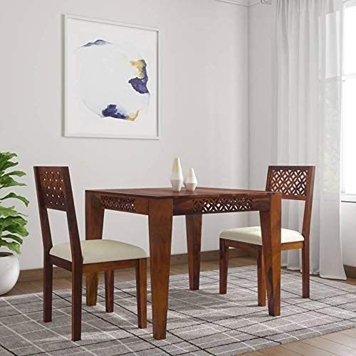 Sheesham Wood 2 Seater Dining Table with Cushion Chairs for Living Room Home | Solid Wood Dining Room Furniture Sets For Kitchen and Hotels (Honey Finish) (DIY-Customer Self Assembly)-image-27