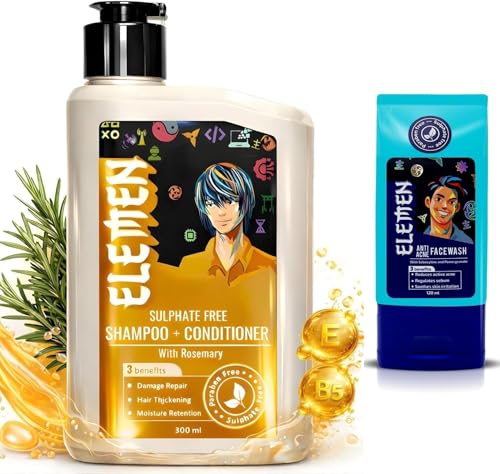 Image of Elemen 2-in-1 Shampoo + Conditioner (300ml) & Oil & Acne Control Face Wash (120ml) - Deep Cleansing Hair & Breakout Defense Routine
