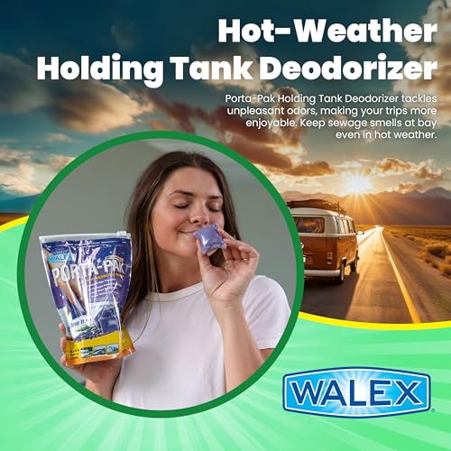 Image of Walex Porta-Pak Black Holding Tank Deodorizer & Portion Control System Drop-Ins - Rapid Breakdown of Waste & Paper,Odor Prevention,Cleans Tank-& Sensors - Lavender Breeze,10 Count (Pack of 12)